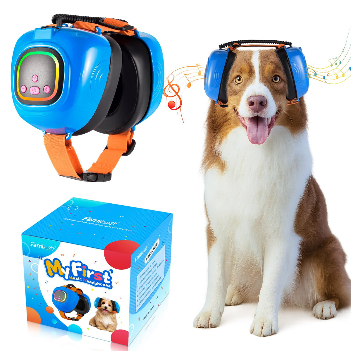 Famikako auriculares para perros azul para calma durante tormentas