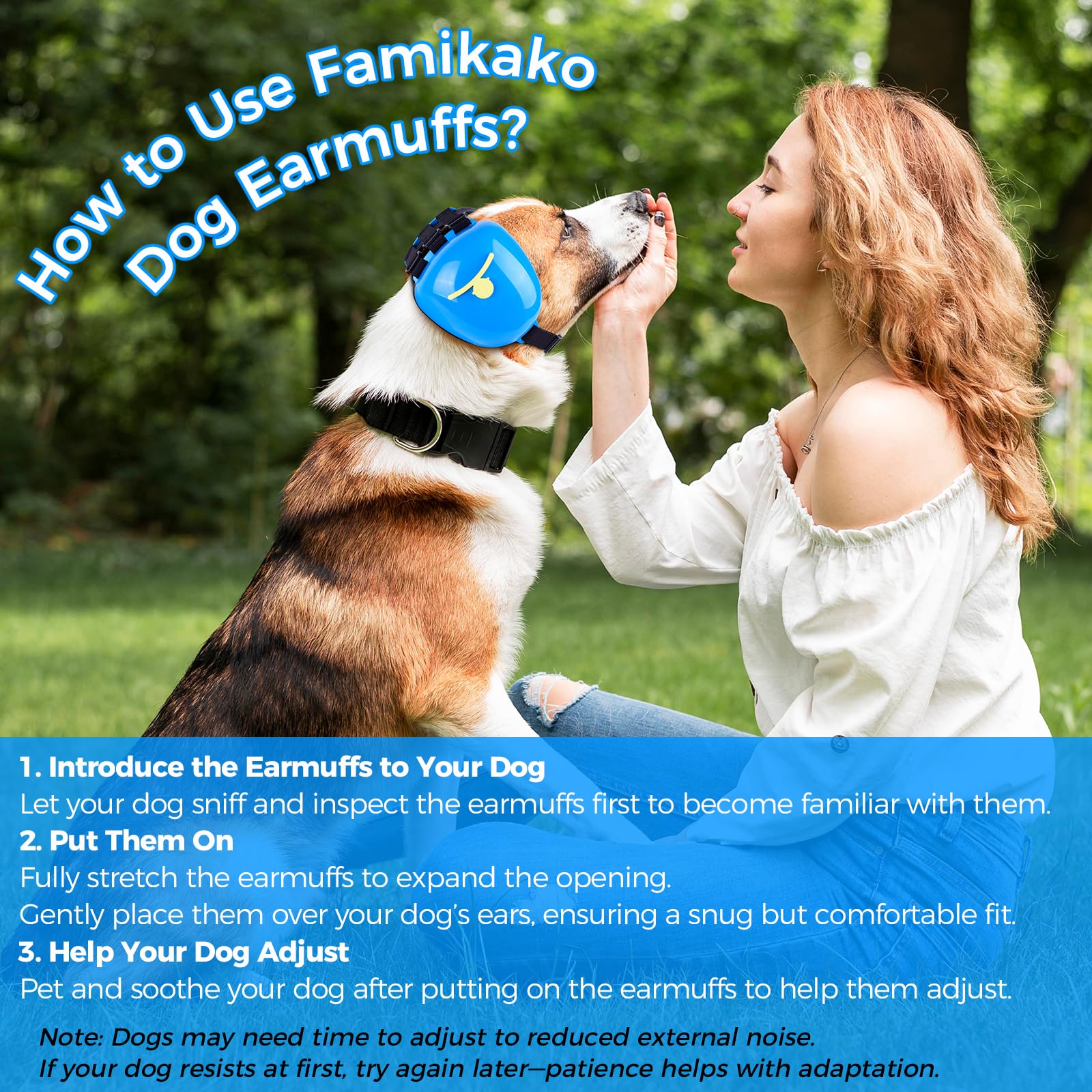Orejeras Famikako disponibles en cuatro tallas para diferentes razas y tamaños.