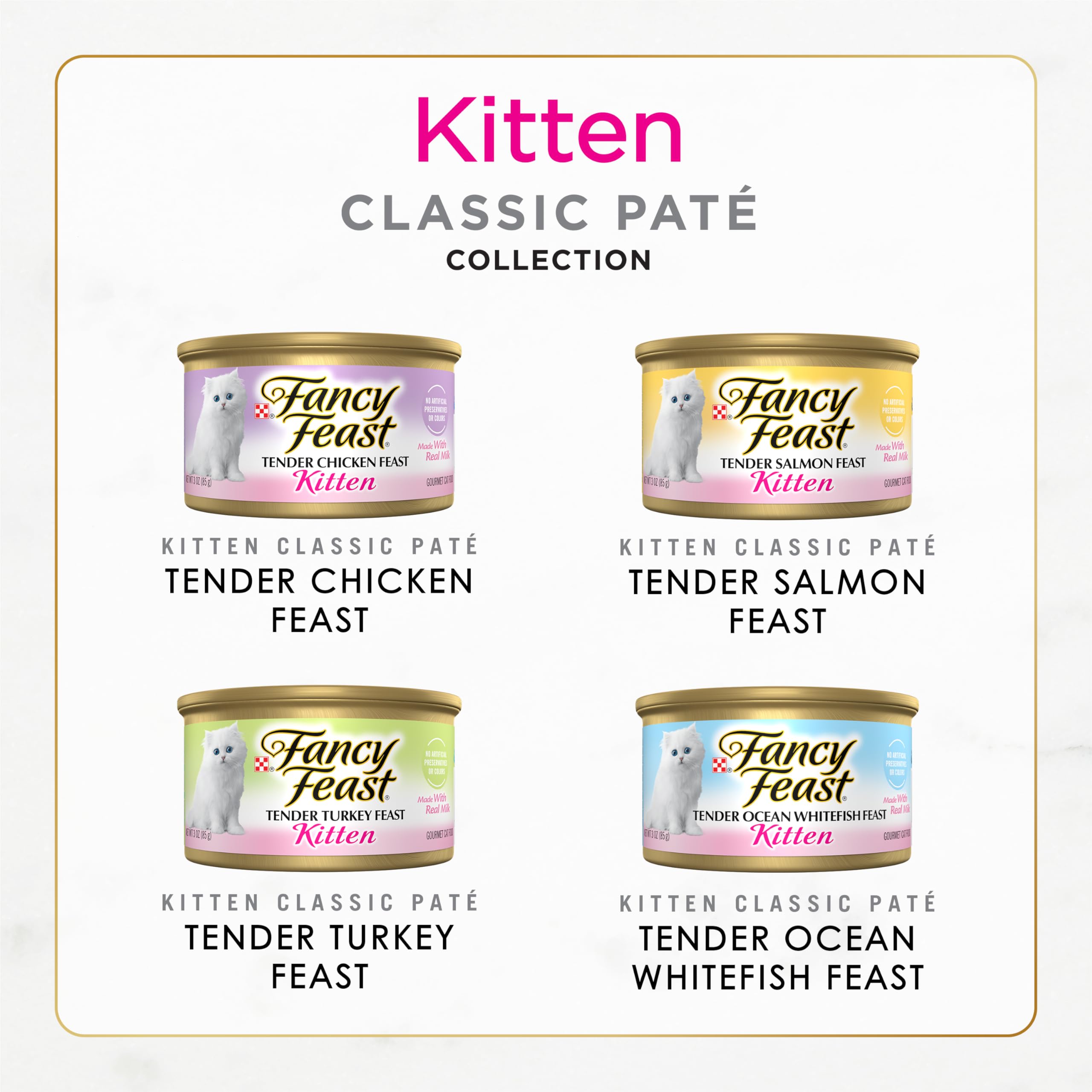 Fancy Feast bacalao del océano, textura suave, ideal para bocas pequeñas.