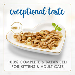 Fancy Feast Delights ingredientes reales en lata, calidad para gatos exigentes.
