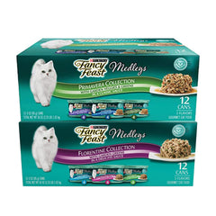 Fancy Feast Duo Primavera y Florentine, latas, variedad de sabores para cada comida felina.