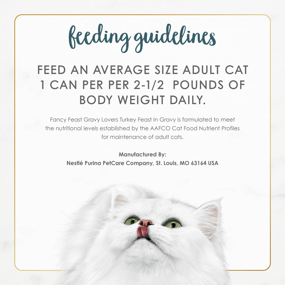 Fancy Feast Gravy Lovers ofrece nutrición completa para gatos adultos.