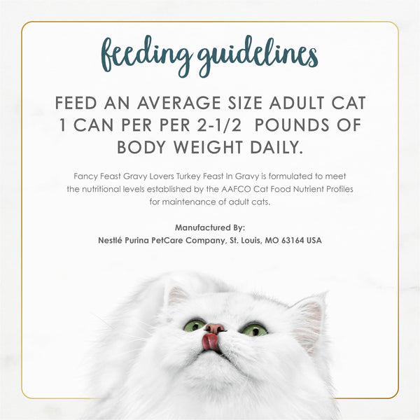 Fancy Feast Gravy Lovers ofrece nutrición completa para gatos adultos.