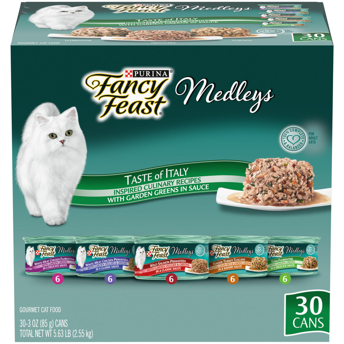 Fancy Feast Medleys Italia con verduras del Jardín en salsa, indulgencia gourmet para gatos adultos.