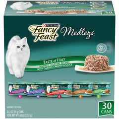Fancy Feast Medleys Italia con verduras del Jardín en salsa, indulgencia gourmet para gatos adultos.