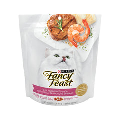 Fancy Feast Mordiscos crujientes con mariscos para gato exigente.
