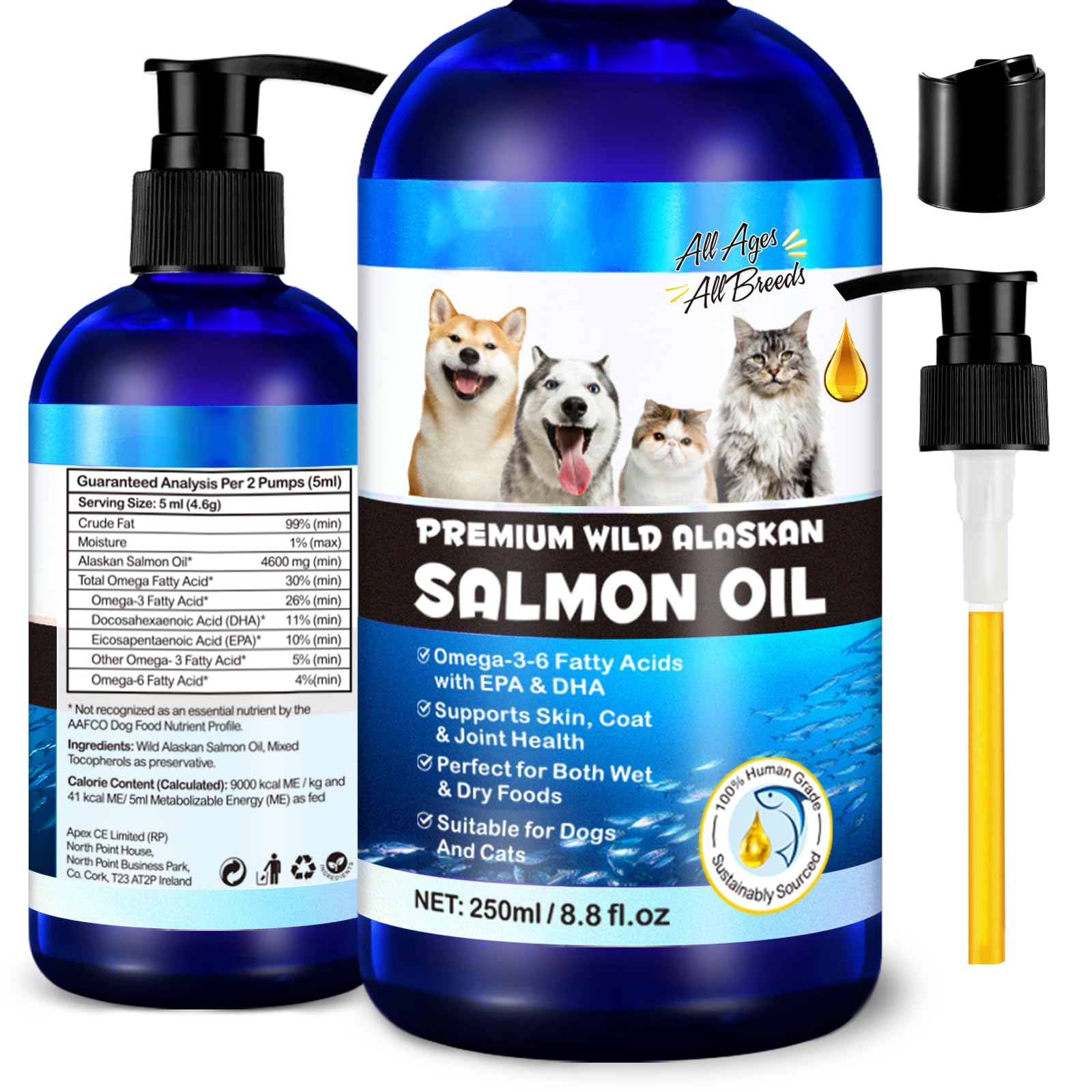 FANGCUN Aceite de Salmón Alaska vertido de la botella para cuidado del pelaje