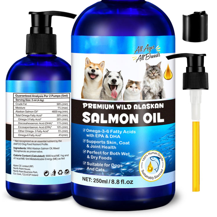 FANGCUN Aceite de Salmón Alaska vertido de la botella para cuidado del pelaje