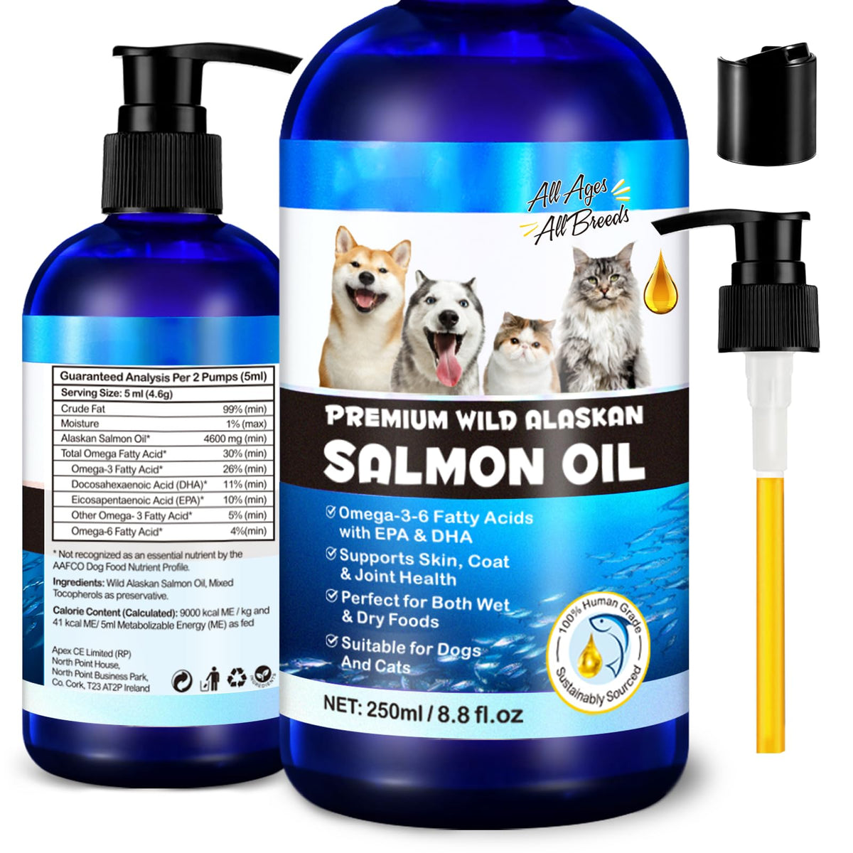 FANGCUN Aceite de Salmón Alaska vertido de la botella para cuidado del pelaje