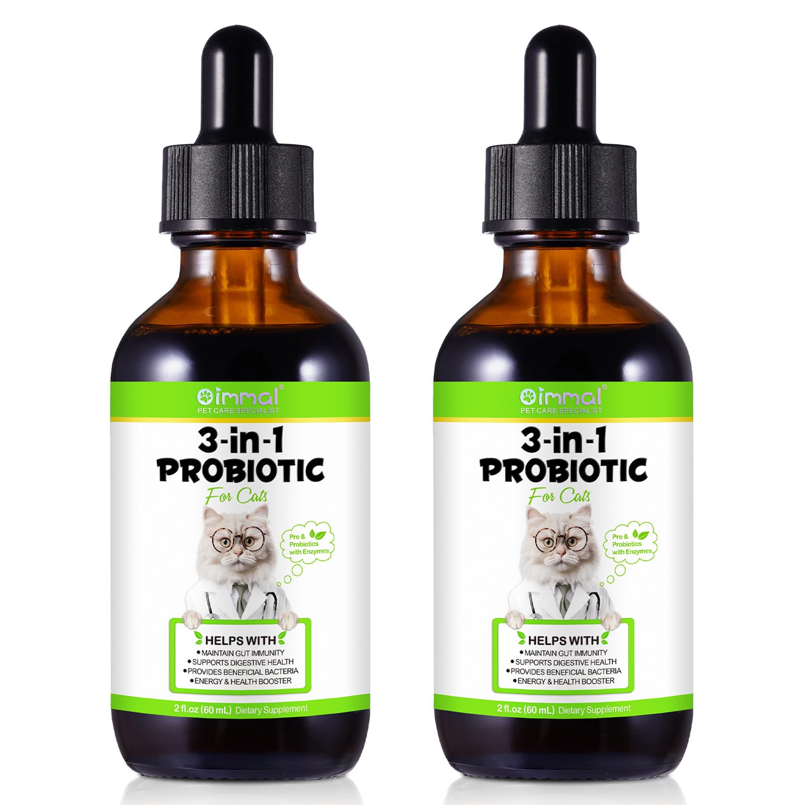 Fangcun probióticos para gatos, botella de 60 ml lista para dosis diarias.