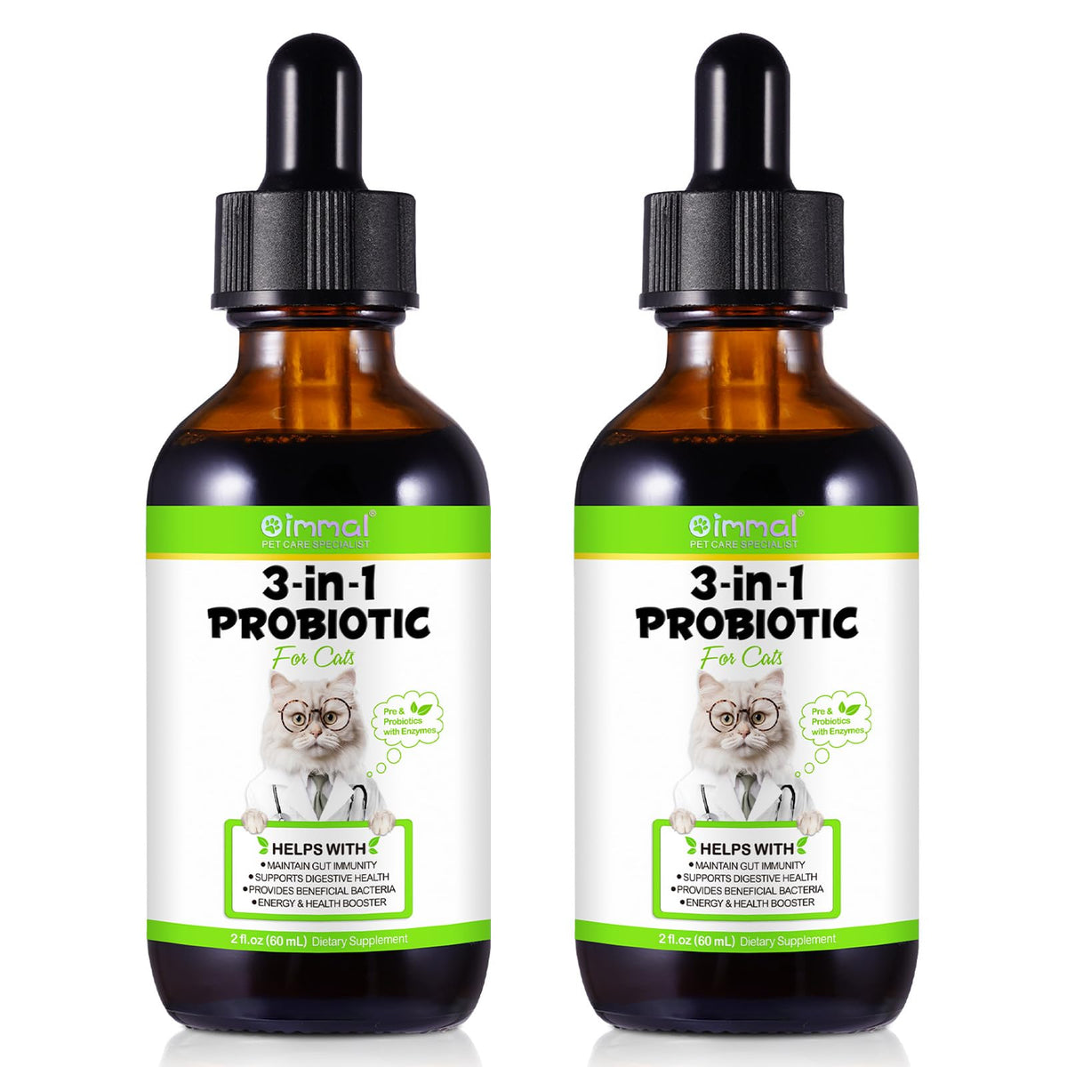 Fangcun probióticos para gatos, botella de 60 ml lista para dosis diarias.