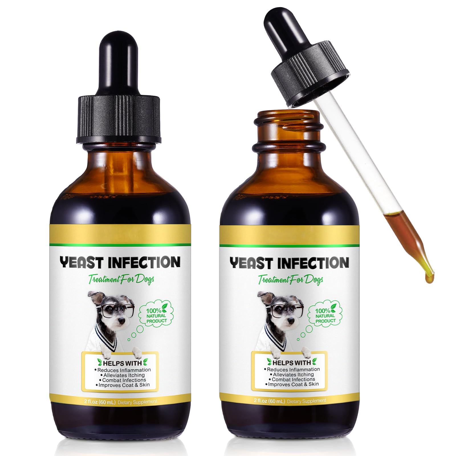 Gotas FANGCUN para infección por levadura en perros, botella de 2 oz.