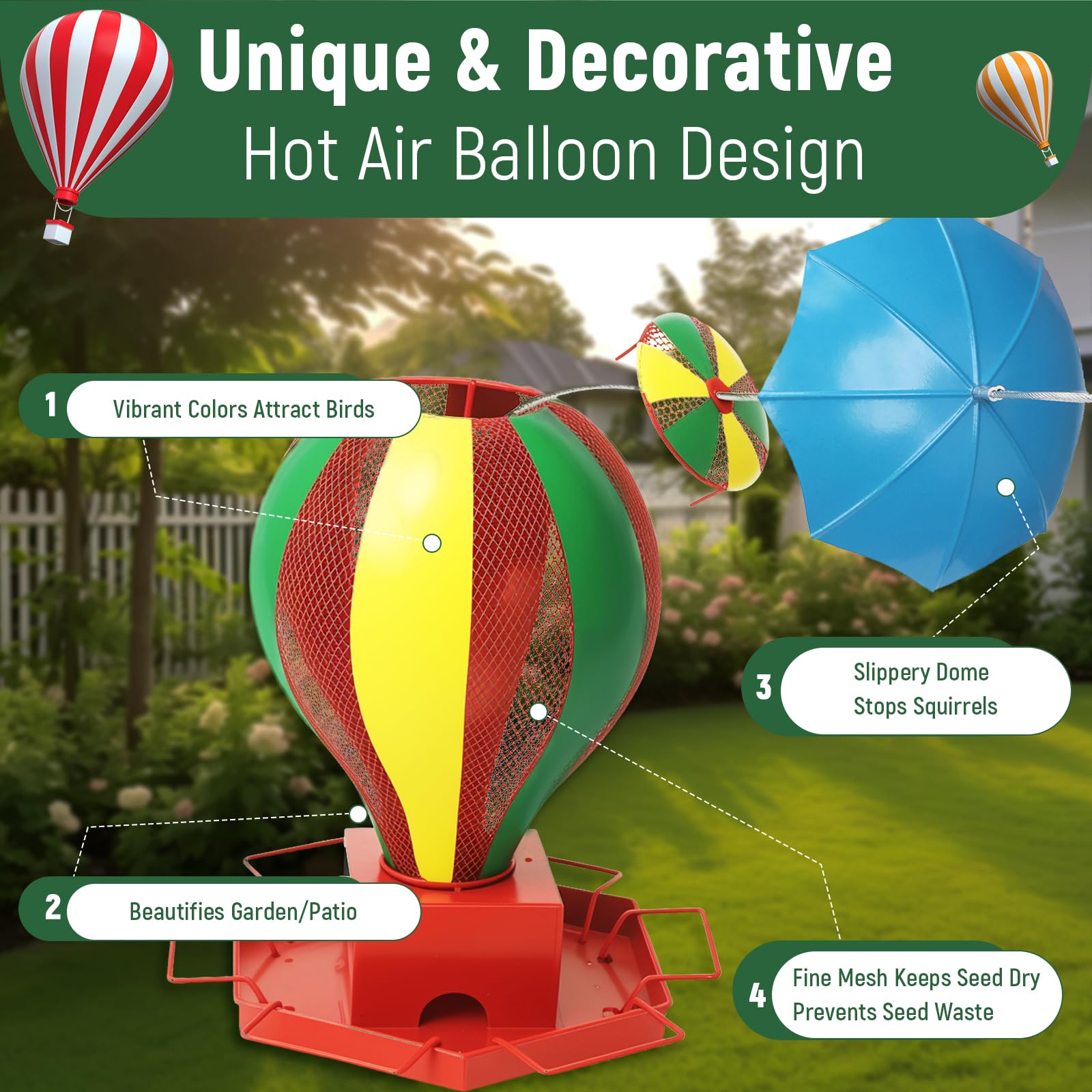 Alimentador con diseño de globo de aire caliente decorativo