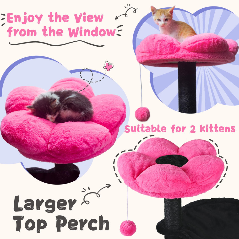 Fantasreen Árbol para Gatos 33: perch rosa con flor para descanso cómodo.
