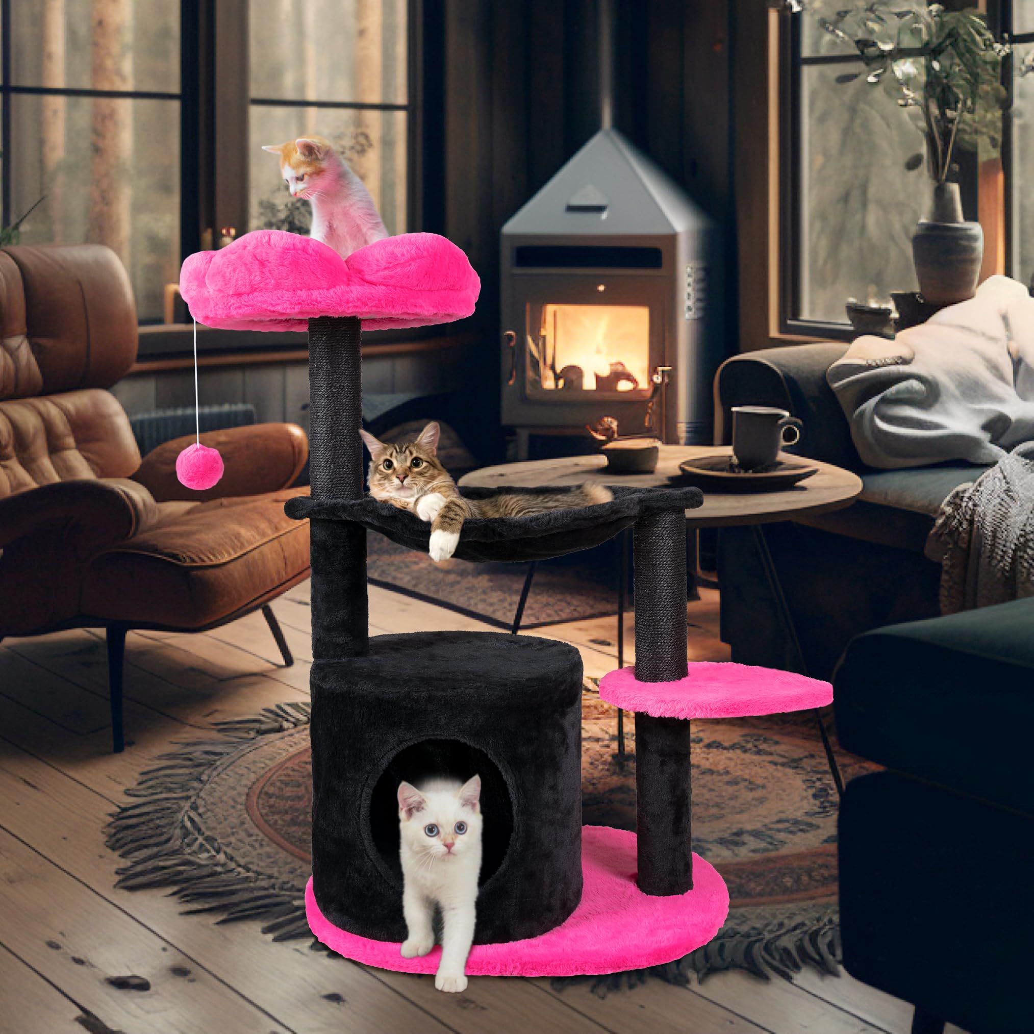 Fantasreen Árbol para Gatos 33: tapizado suave, fácil de limpiar.