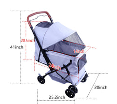 FOURPAW Carrito Reversible para Mascotas - Paseo Cara a Cara, 4 Ruedas, Hasta 15 kg, Gris
