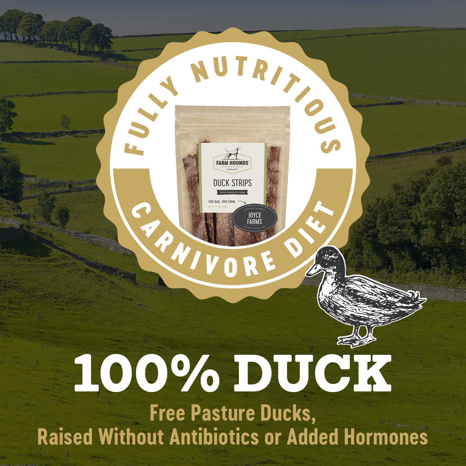 Farm Hounds tiras de pato para perros, fuente de proteína para musculatura canina