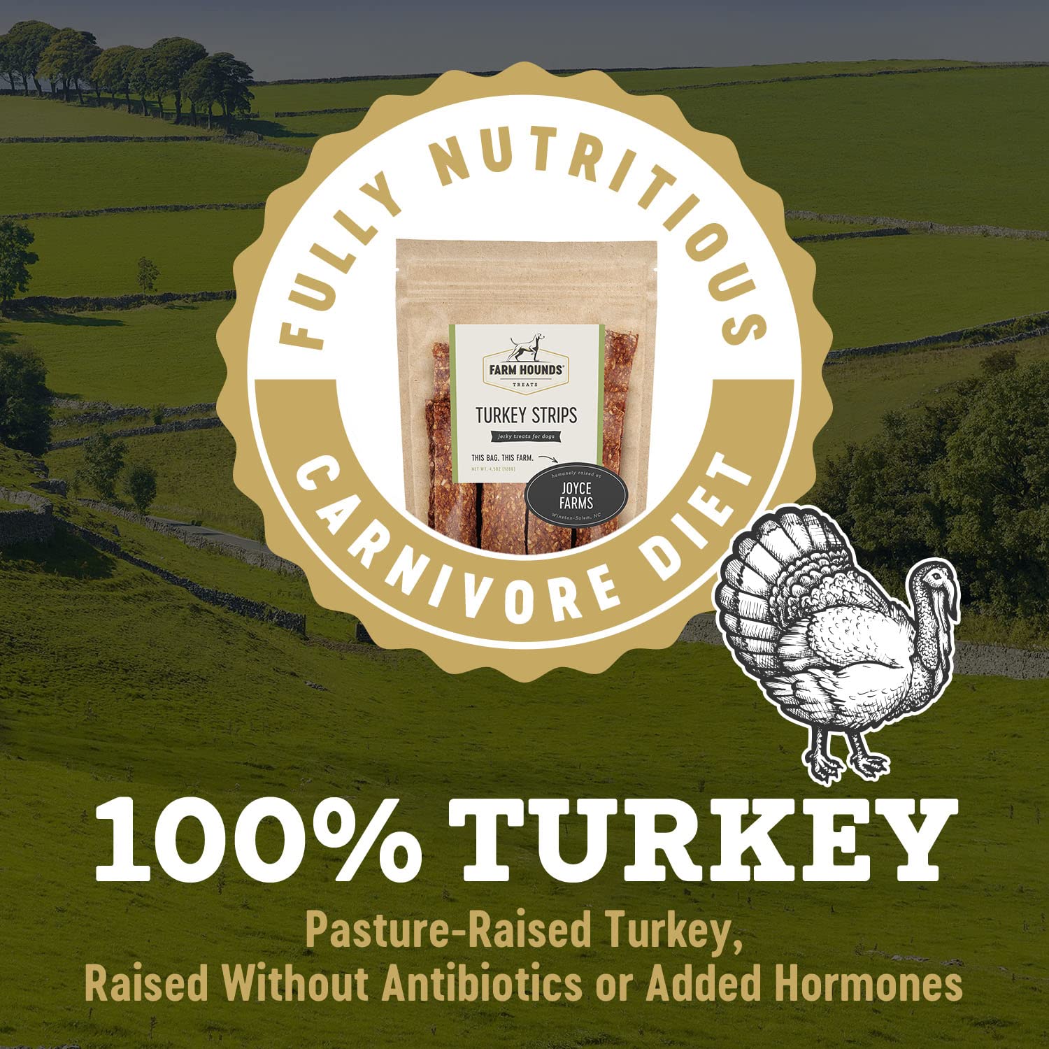 Farm Hounds Tiras de Pavo, ingredientes naturales y sin aditivos.
