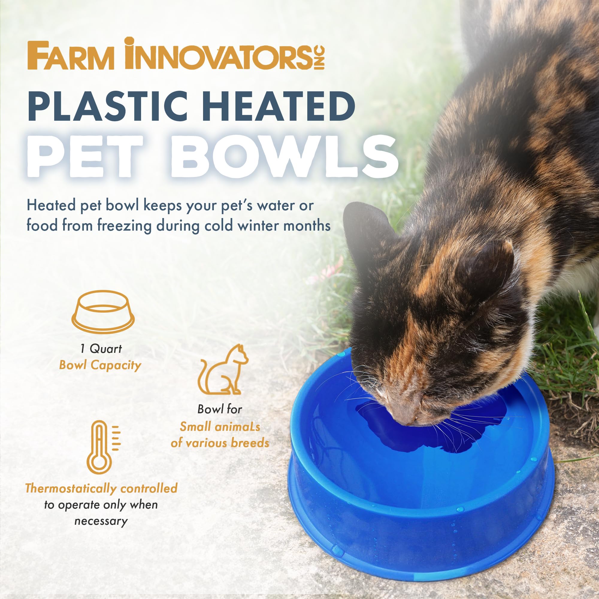 Farm Innovators tazón con cable anti masticación para mayor seguridad eléctrica.