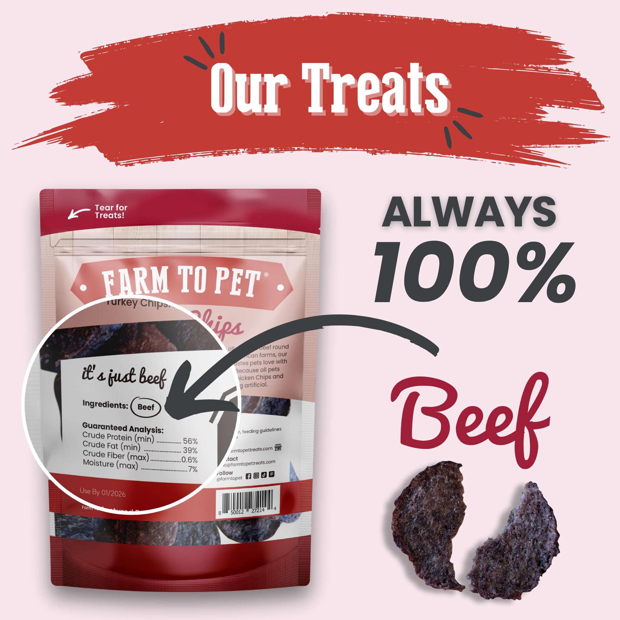 Farm To Pet chips para adiestramiento de perros con sabor natural.