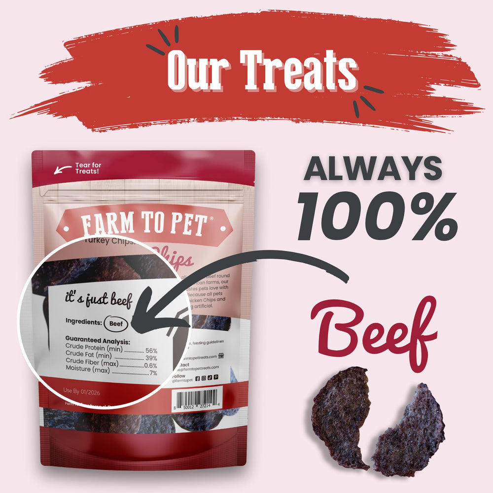 Farm To Pet chips para adiestramiento de perros con sabor natural.