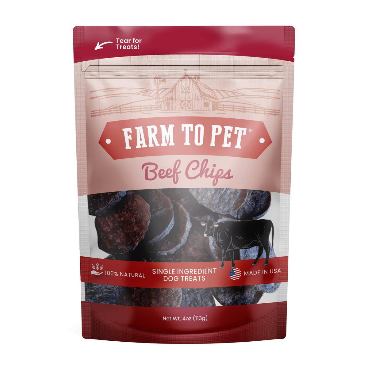 Farm To Pet chips de res crujientes para entrenamiento sabroso.