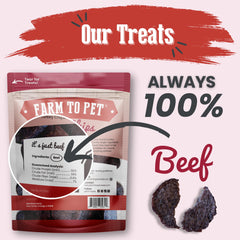 Farm To Pet chips de ternera, crocantes y sabrosas para perros activos.