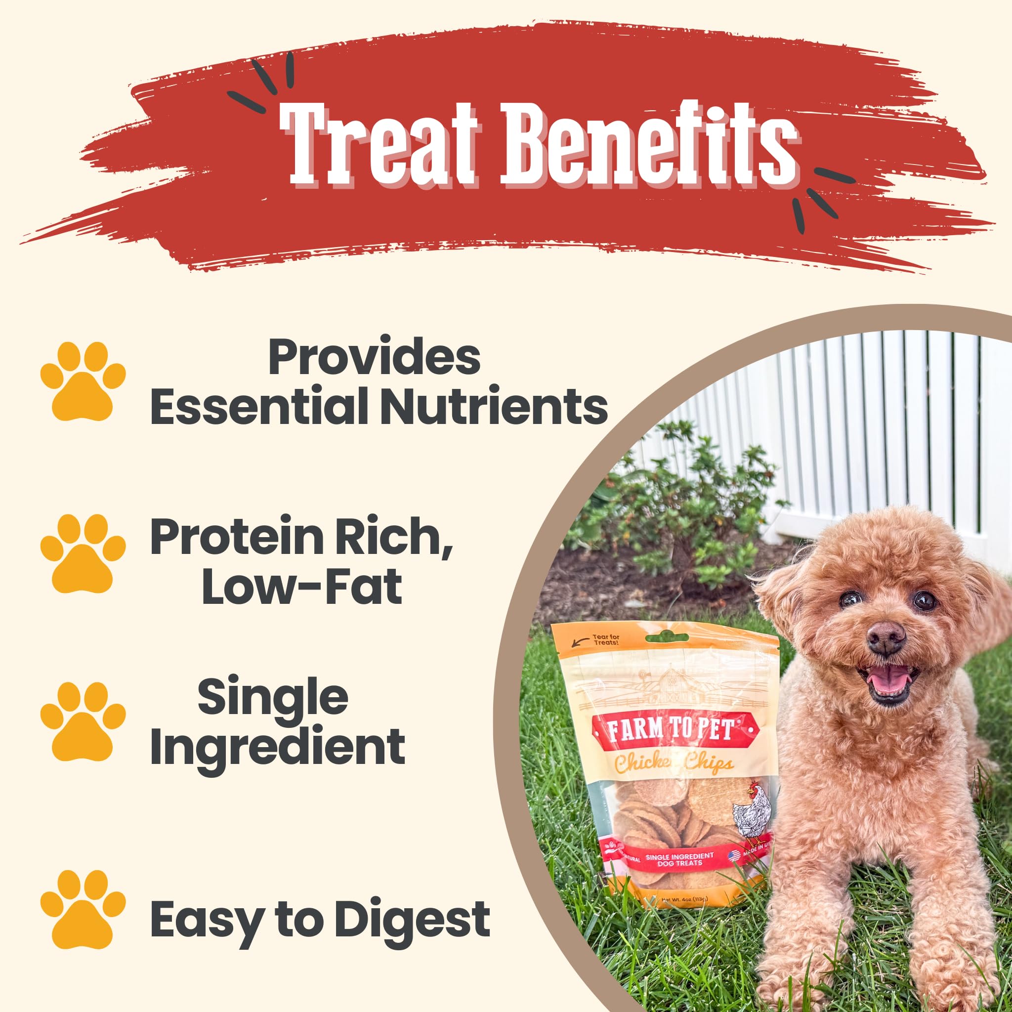 Empaque de 4 oz de Farm To Pet, snack práctico.