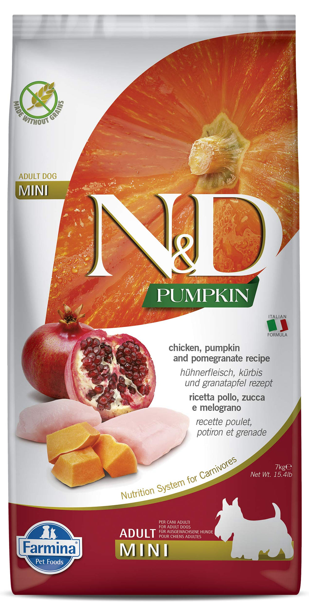 Farmina N&D croquetas sin granos con pollo y calabaza para perros pequeños