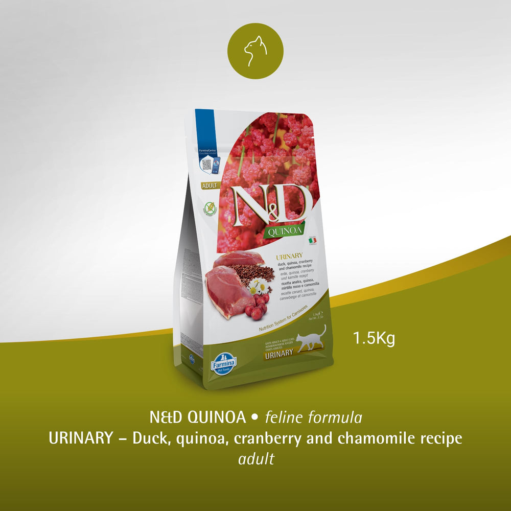 Equilibrio nutricional con aminoácidos en Farmina N&D Quinoa Pato fórmula urinaria.