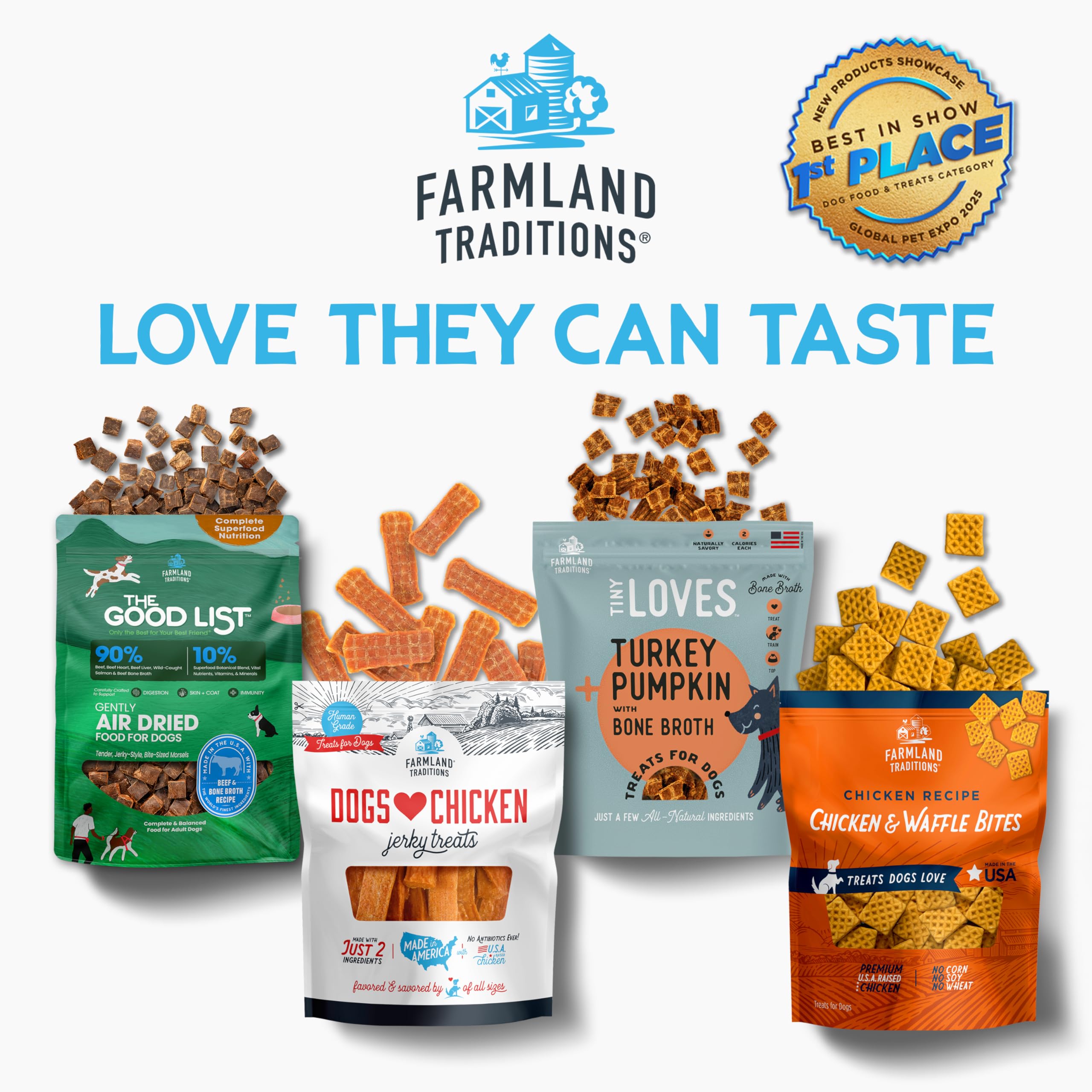 Recompensas jerky Farmland Traditions para perros activos.