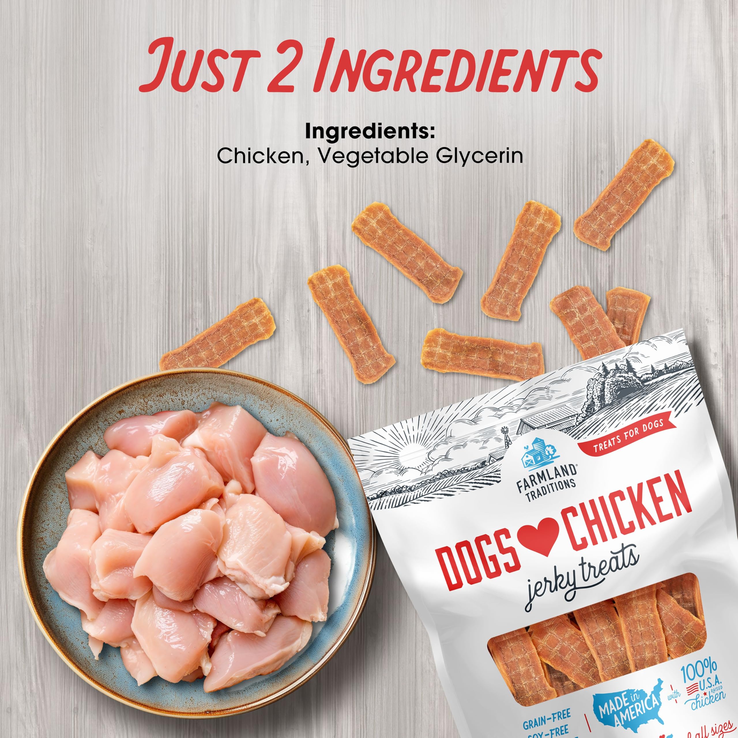 Sin rellenos: sabor natural a pollo criado en granjas estadounidenses para perros.