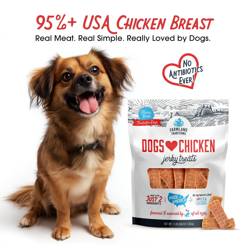 Tiras de pollo jerky Farmland Traditions para entrenamiento y refuerzo positivo.