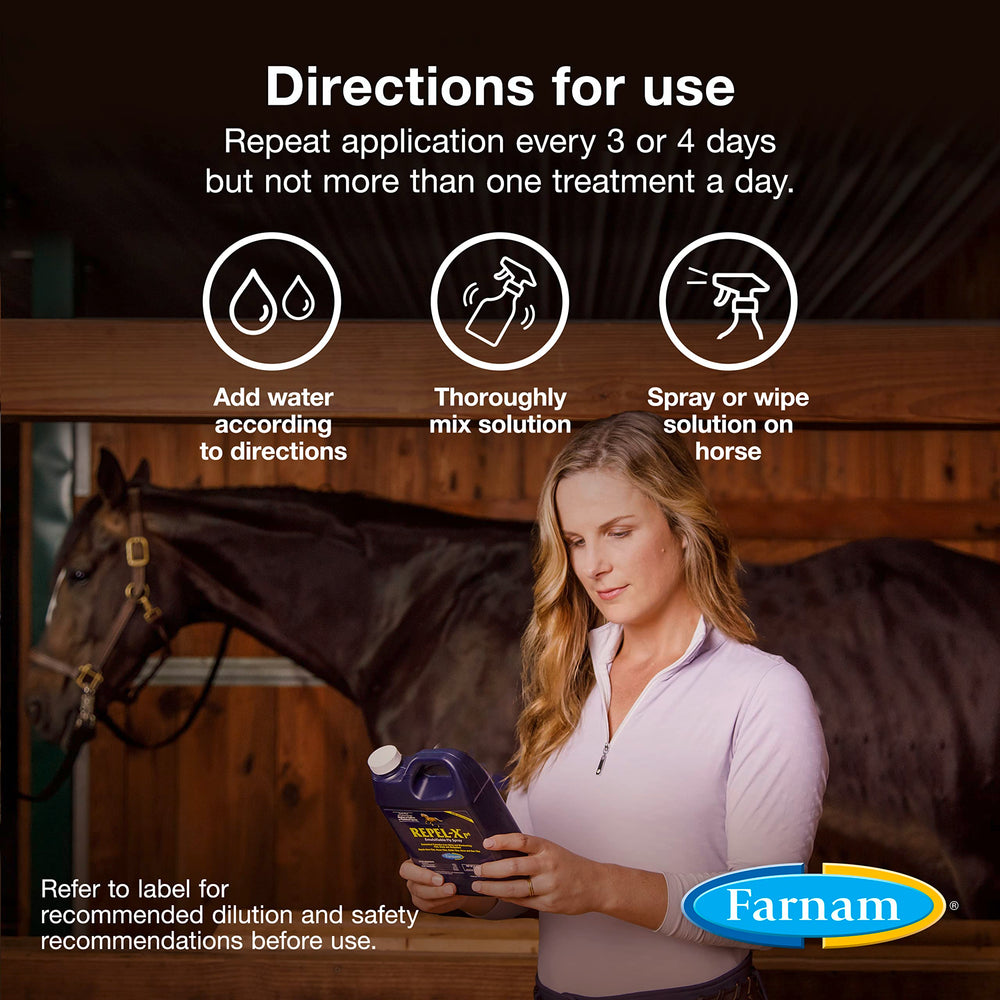 Aplicación en el caballo con Farnam Repel-XPe para protección insectos
