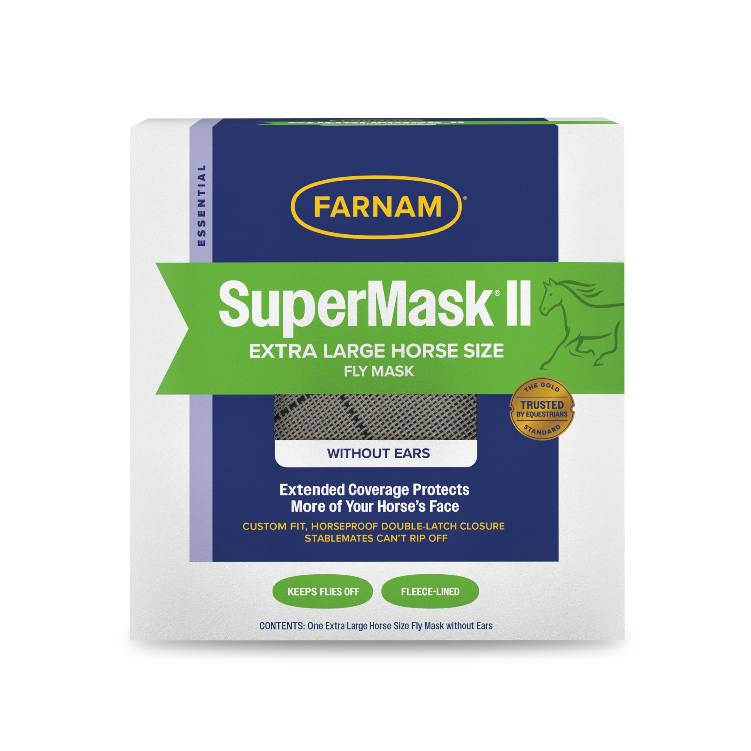 Farnam SuperMask II para caballo sin orejas, cobertura extendida para ojos y cara.