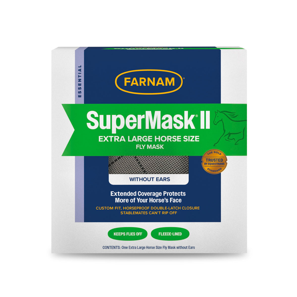 Farnam SuperMask II para caballo sin orejas, cobertura extendida para ojos y cara.