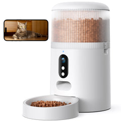 Faroro dispensador automatico para gatos con camara visible en casa