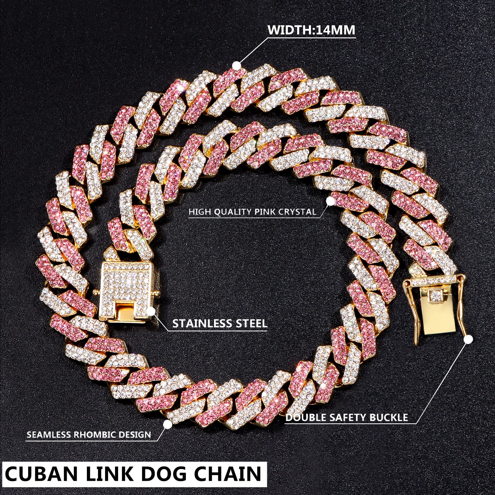 Fasdecon diseño urbano en collar dorado rosado para perro.