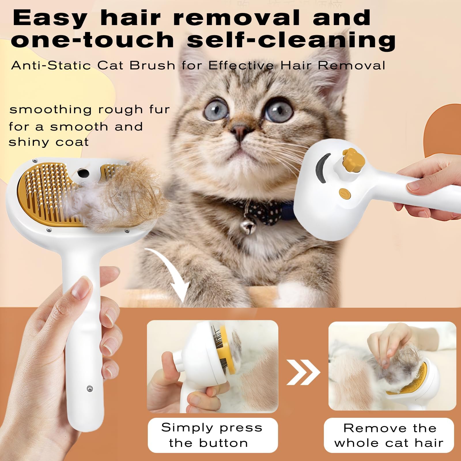 Cepillo de vapor para mascotas con función autolimpieza rápida