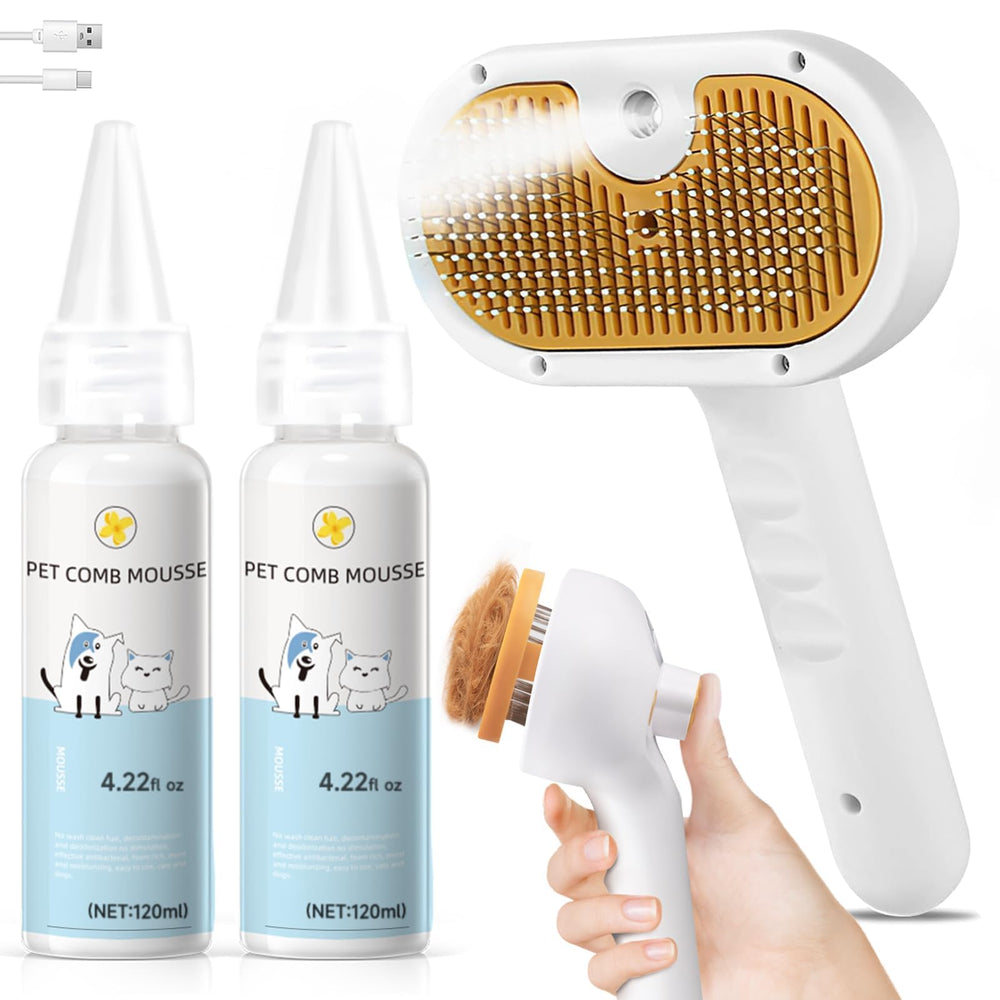 FASHIONARI Cepillo de vapor para mascotas en uso, elimina pelo suelto