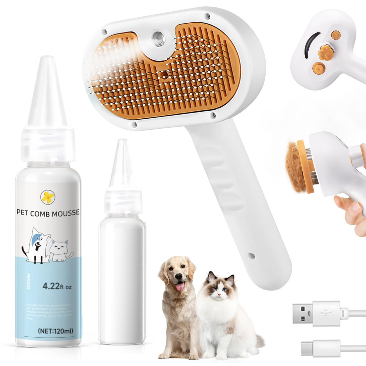 Fashionari cepillo-vapor para mascotas pelo largo, elimina pelos sueltos con suavidad.