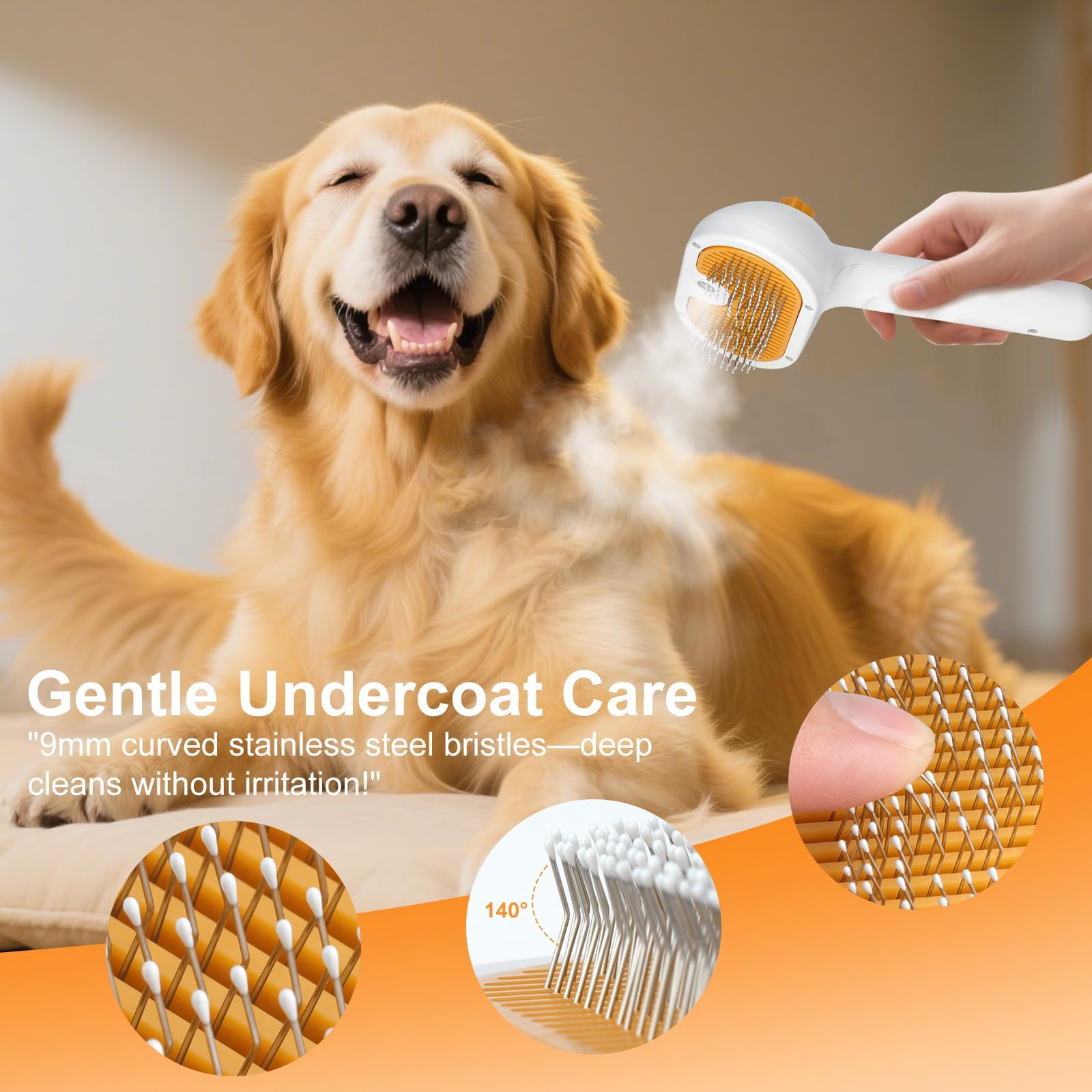 Cepillo de vapor para mascotas rocía vapor suave para cuidado cómodo