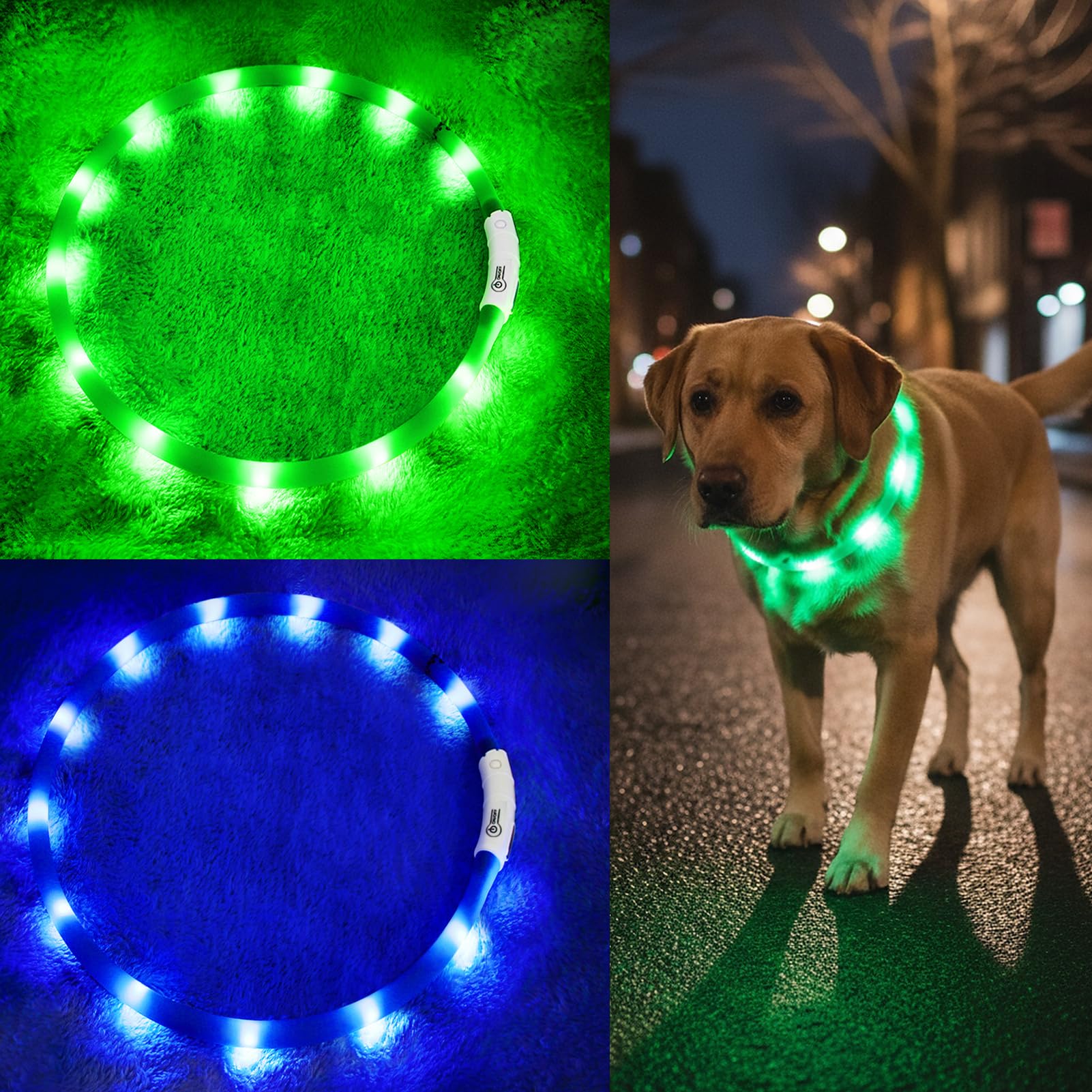 Fashion&cool collar LED iluminado para perros, visible en la oscuridad para paseos nocturnos