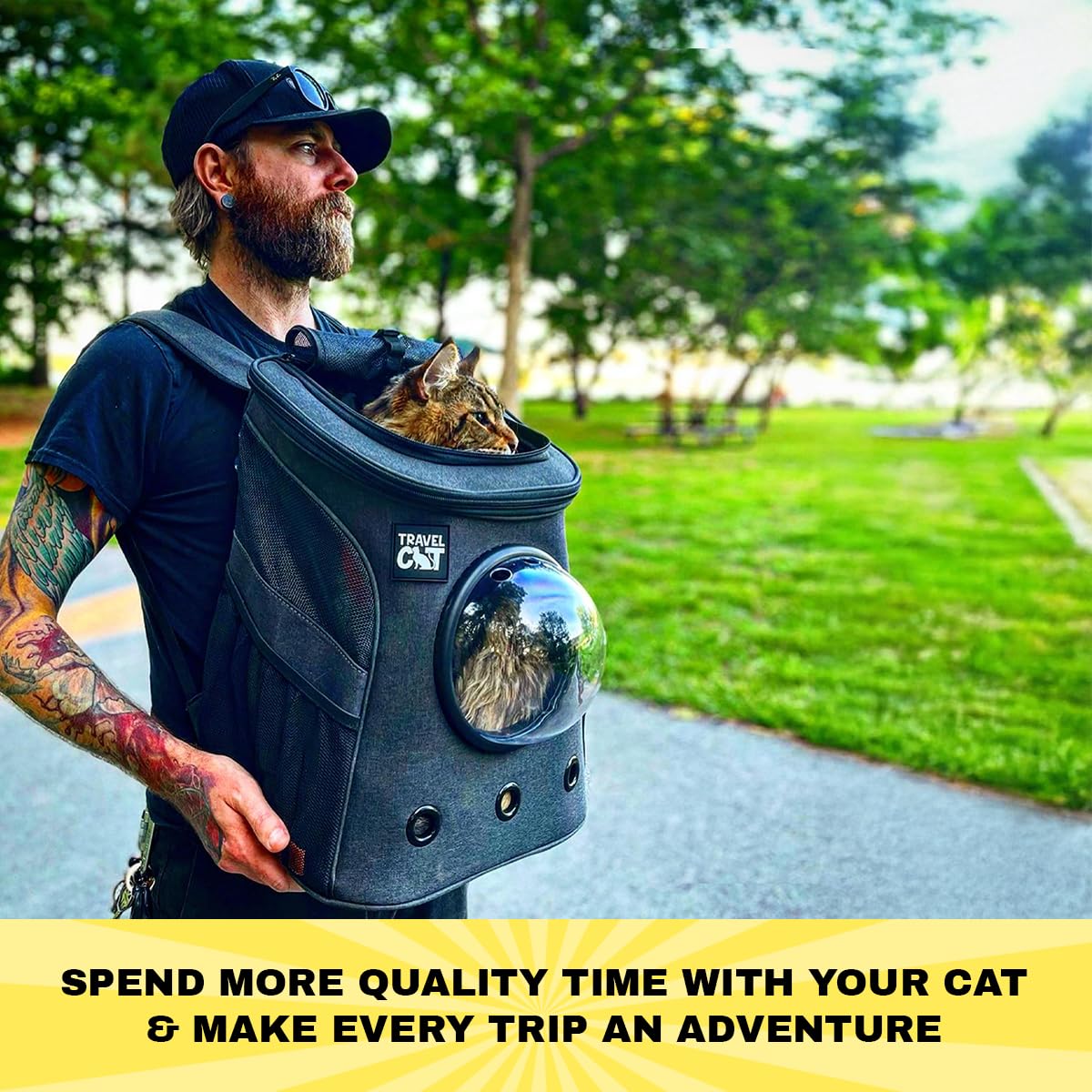 Fat Cat Mochila Gato ventilación superior para respirar cómodamente.