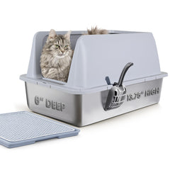 Caja de arena Faya Pets de 6 pulgadas de profundidad, ideal para gatos grandes y limpieza simple.