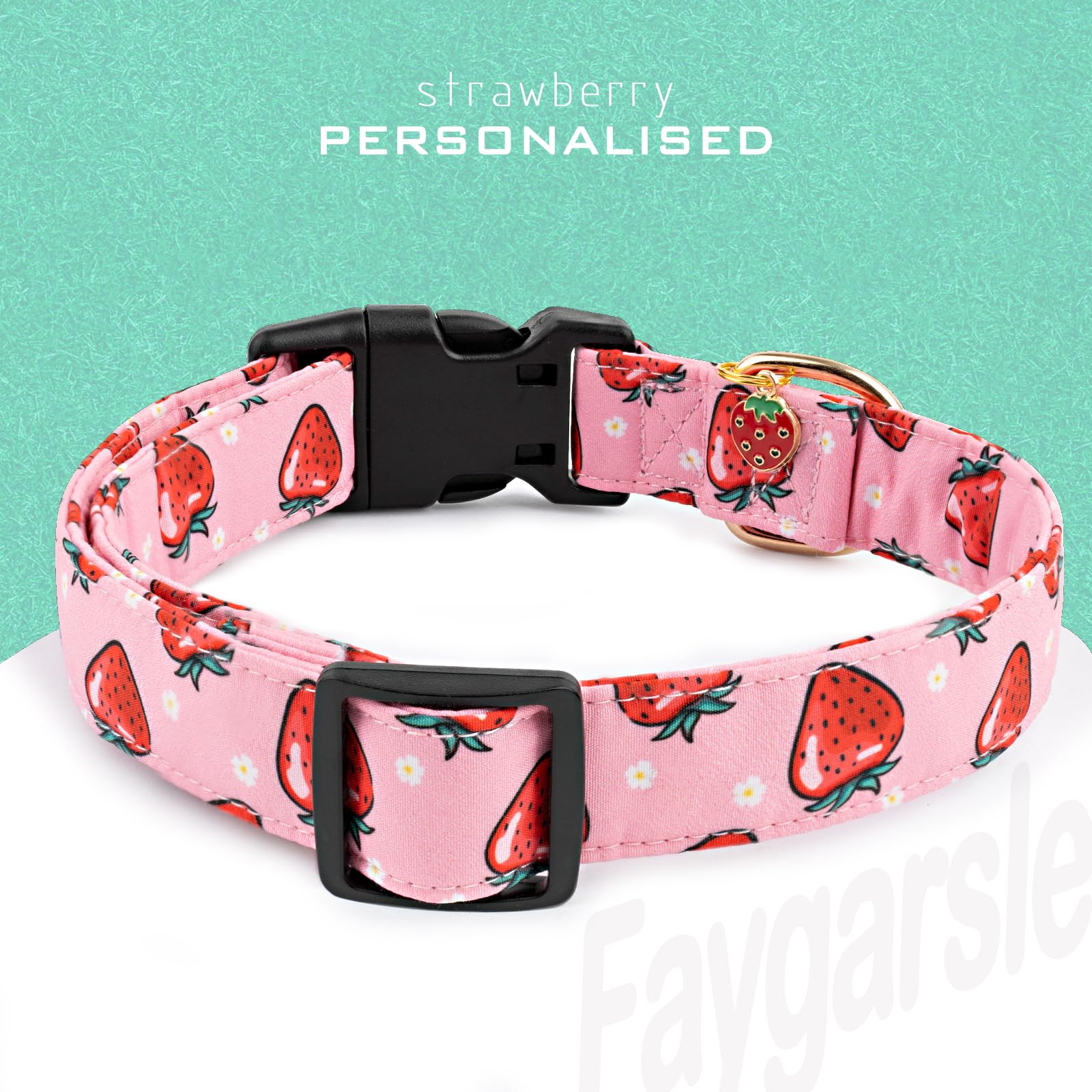 Collar Faygarsle de algodón rosa con hebilla ajustable para un ajuste seguro.