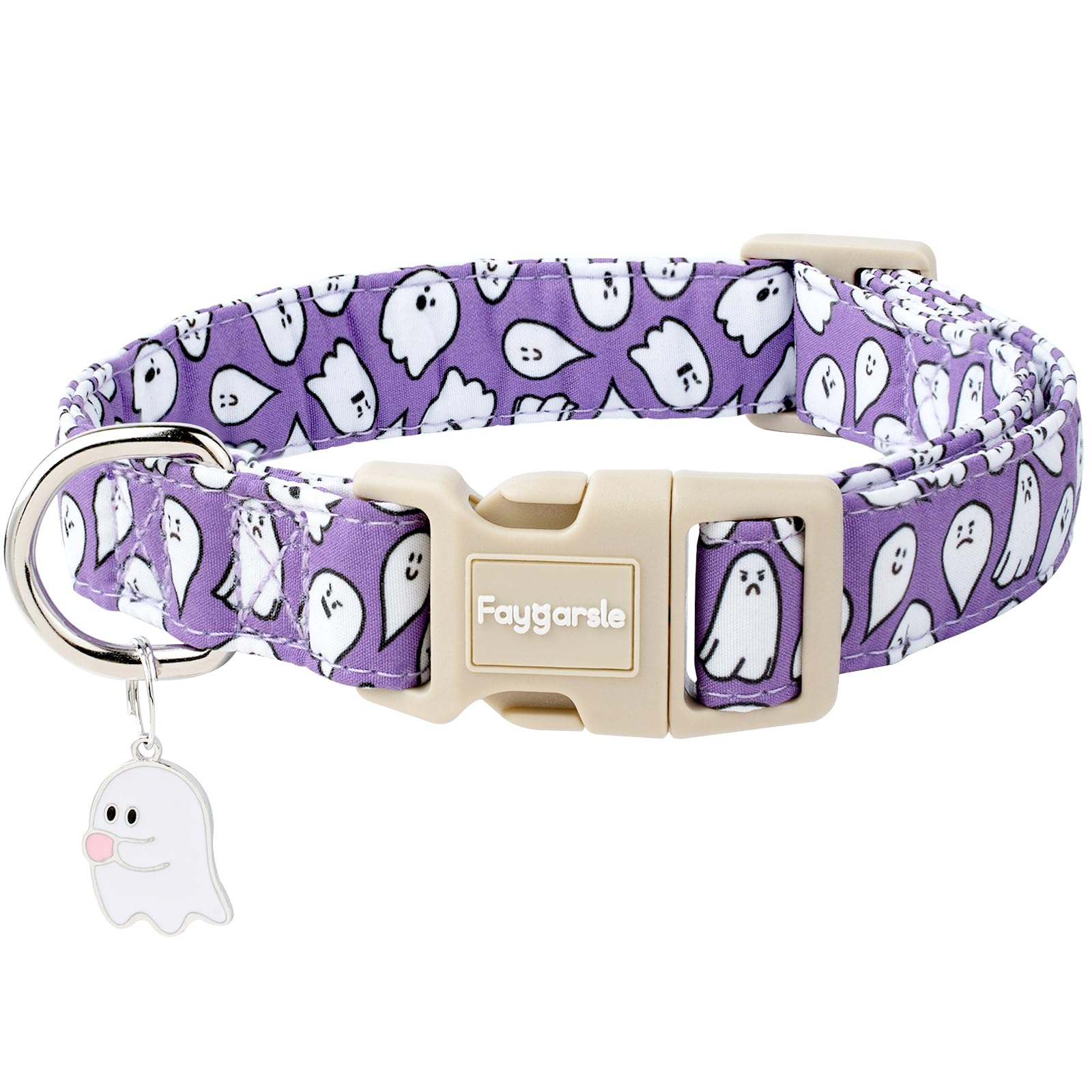 Collar Faygarsle Halloween para perro con encanto morado, ideal para paseos.