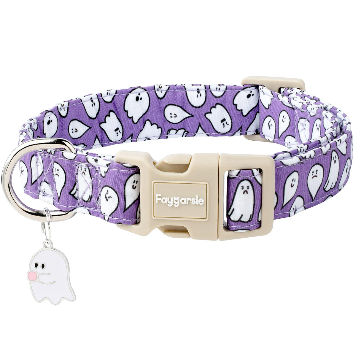 Collar Faygarsle Halloween para perro con encanto morado, ideal para paseos.