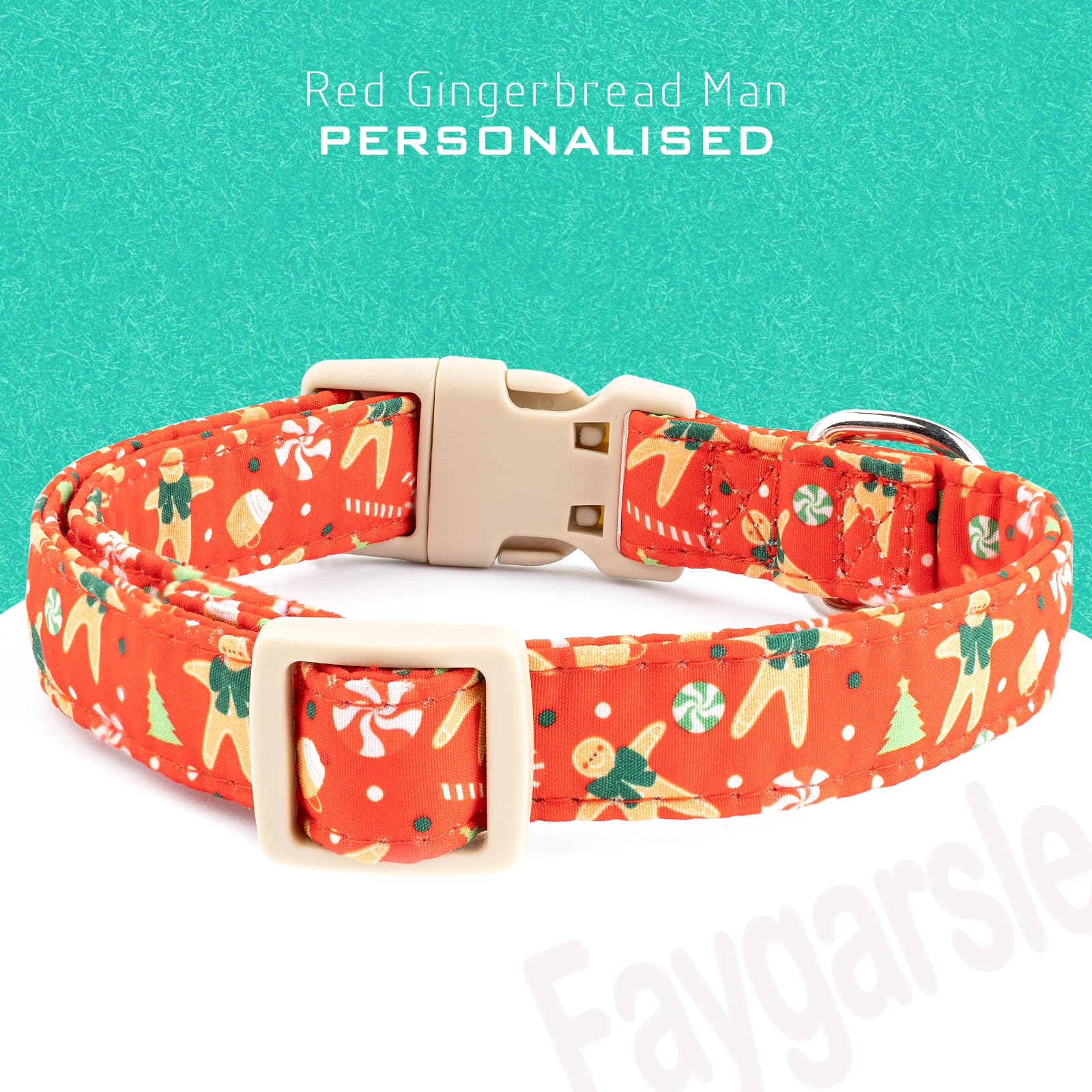 Collar Faygarsle con patrón jengibre rojo, vista lateral para fotos festivas.