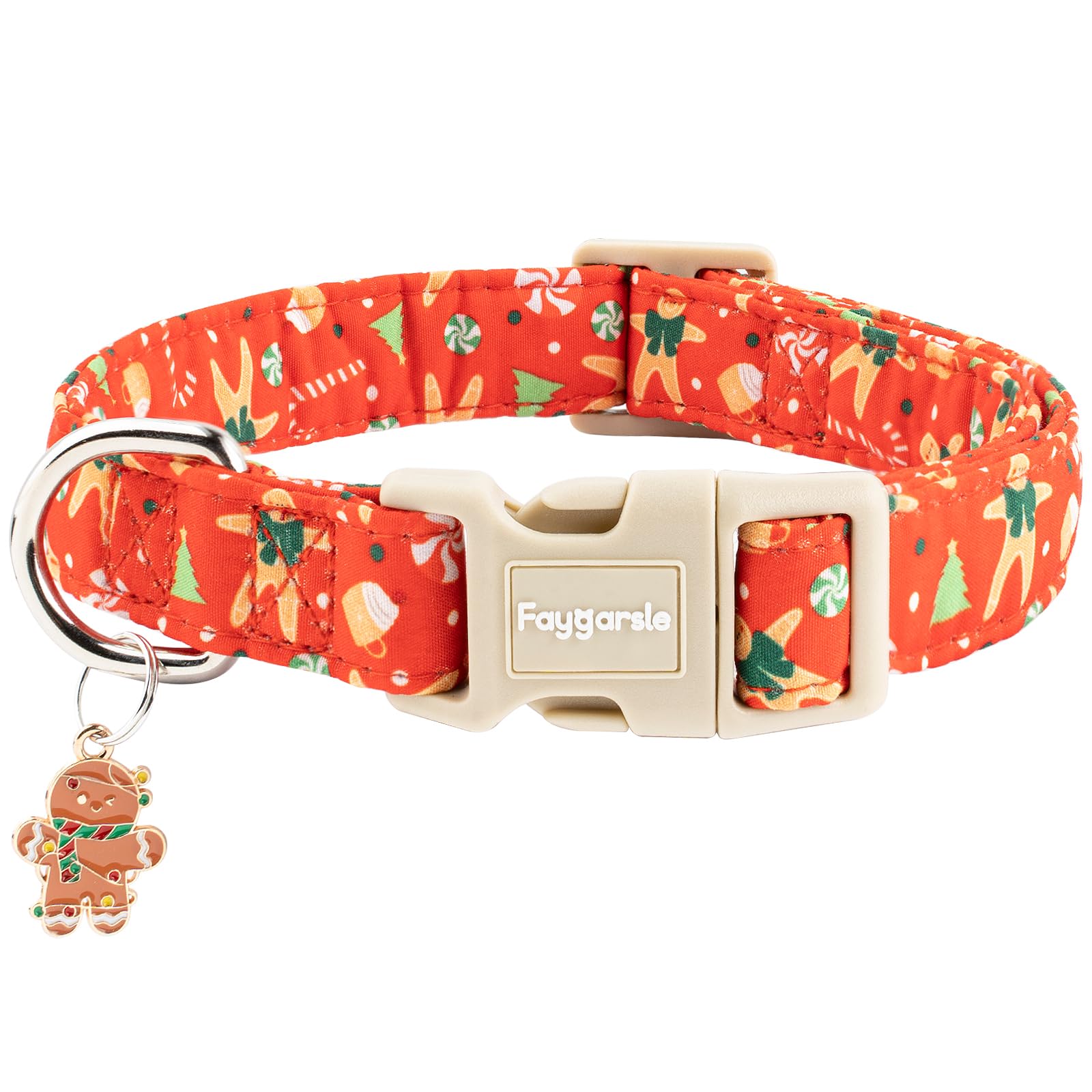 Collar Faygarsle con estampado navideño de galletas de jengibre, ideal para fotos festivas.